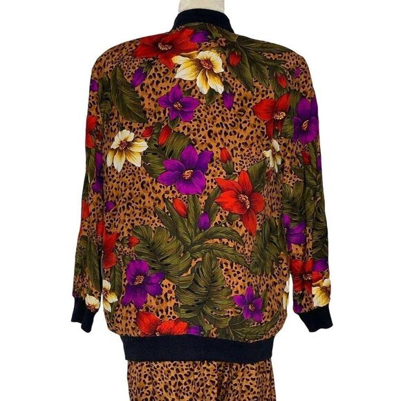 Vintage 90s Jumpsuit Jacket Set 10 Petite Leopard Jungle Floral - Picture 3 of 10